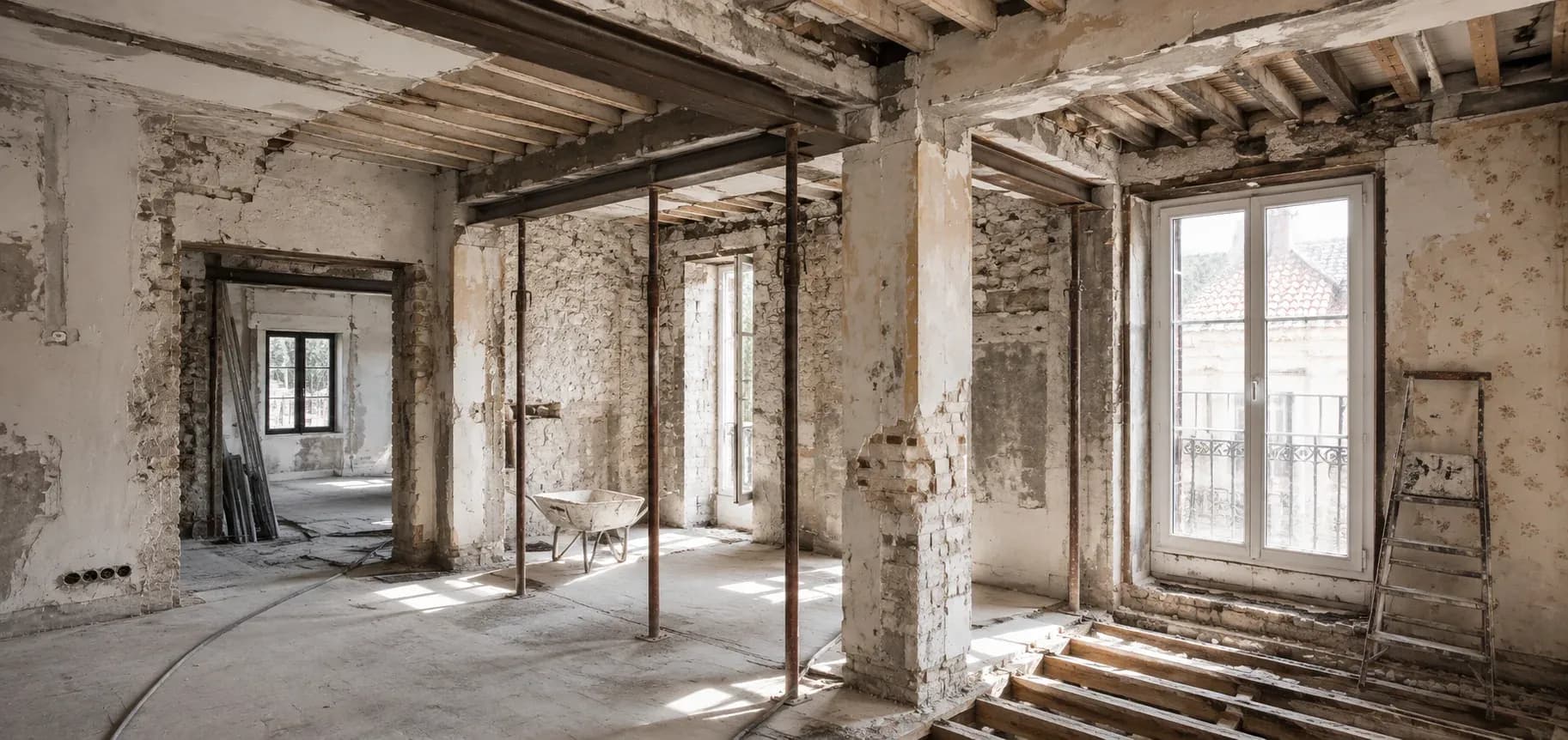 Façade de bâtiment ancien en cours de réhabilitation.